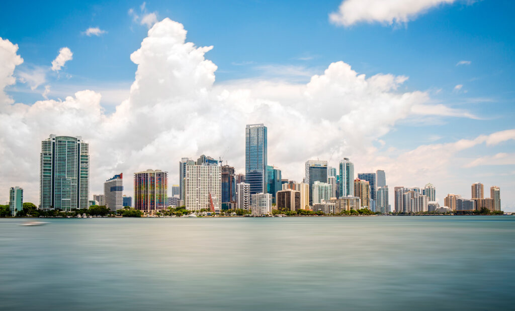 View of Miami Skyline on a Partly Cloudy Day from Across the Bay