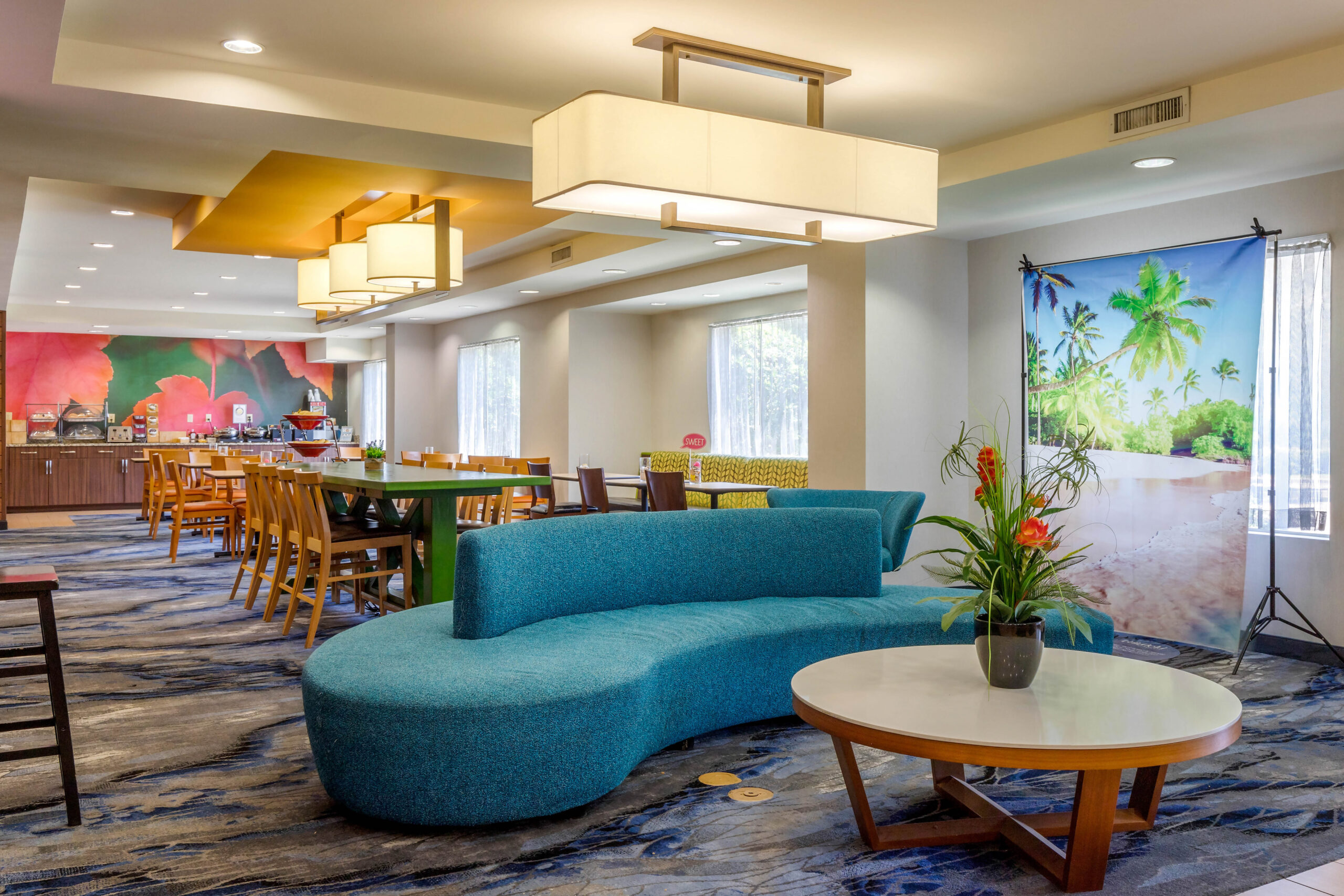 Colorful and modern hotel lobby area