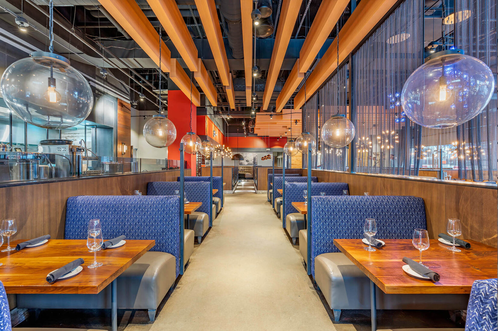 Modern Restaurant with Blue Booths