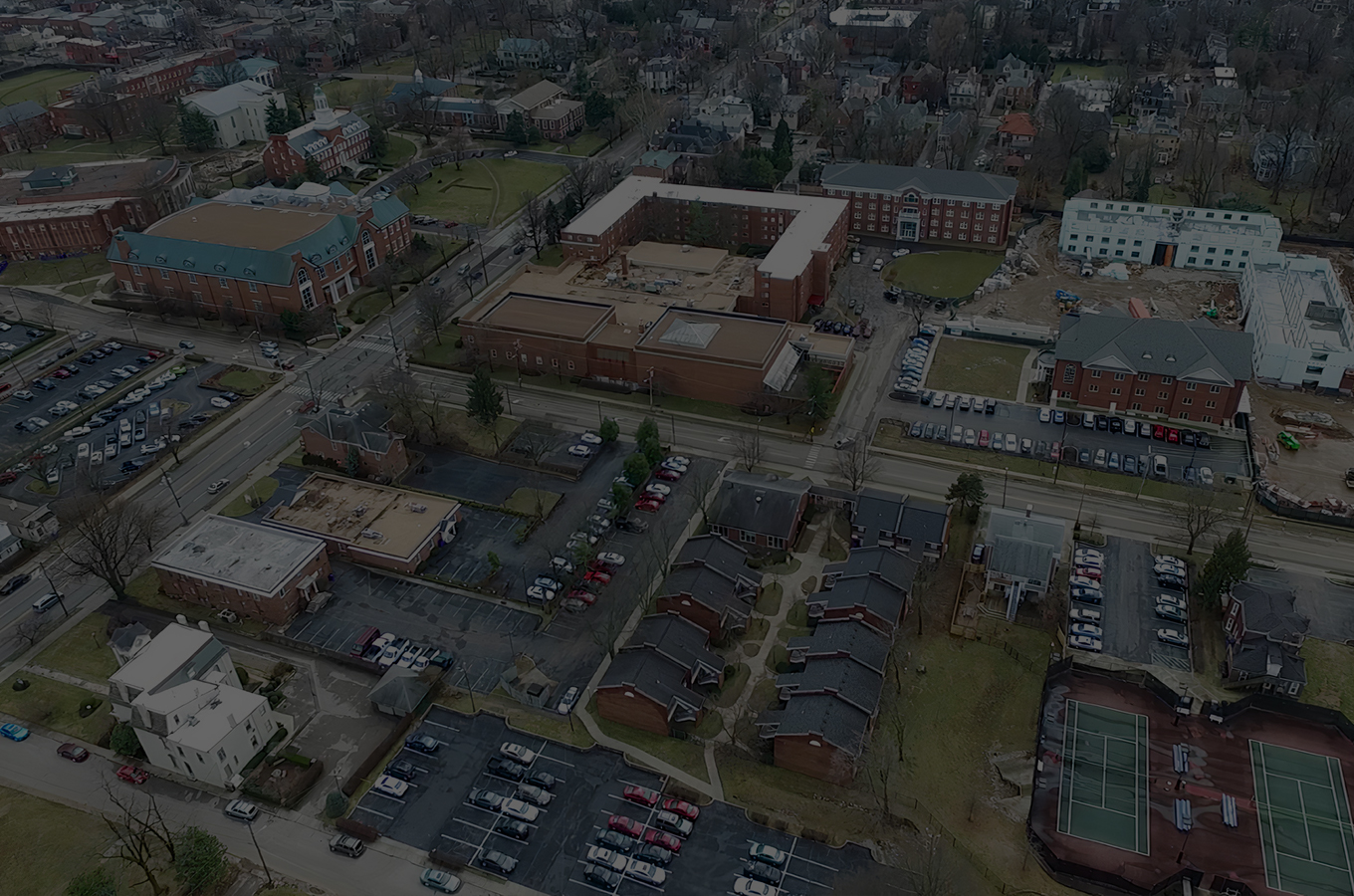 aerial view of university - dark overlay on image