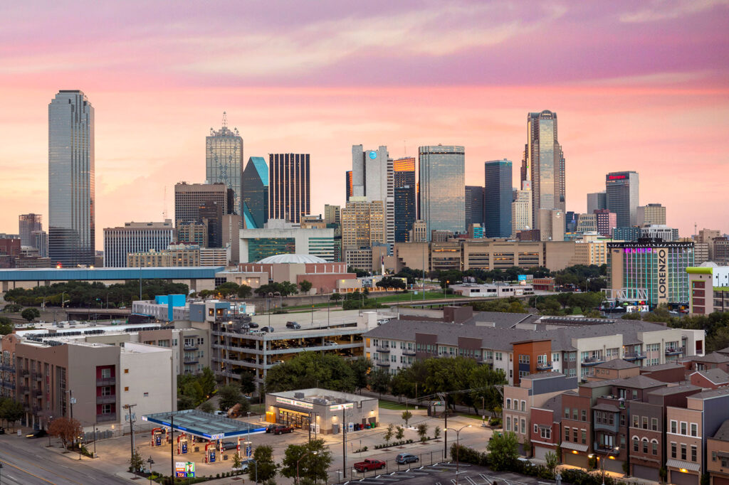 Aerial view of the city of Dallas, Texas skyscrapers. Aerial photography Dallas.