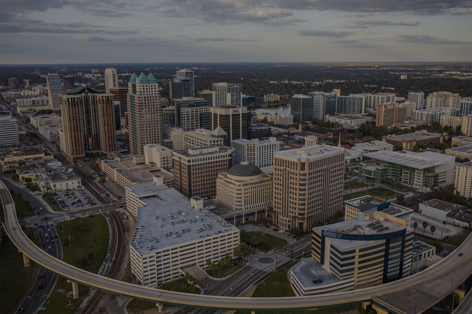 an aerial image of the city of Orlando. Aerial photography Orlando.