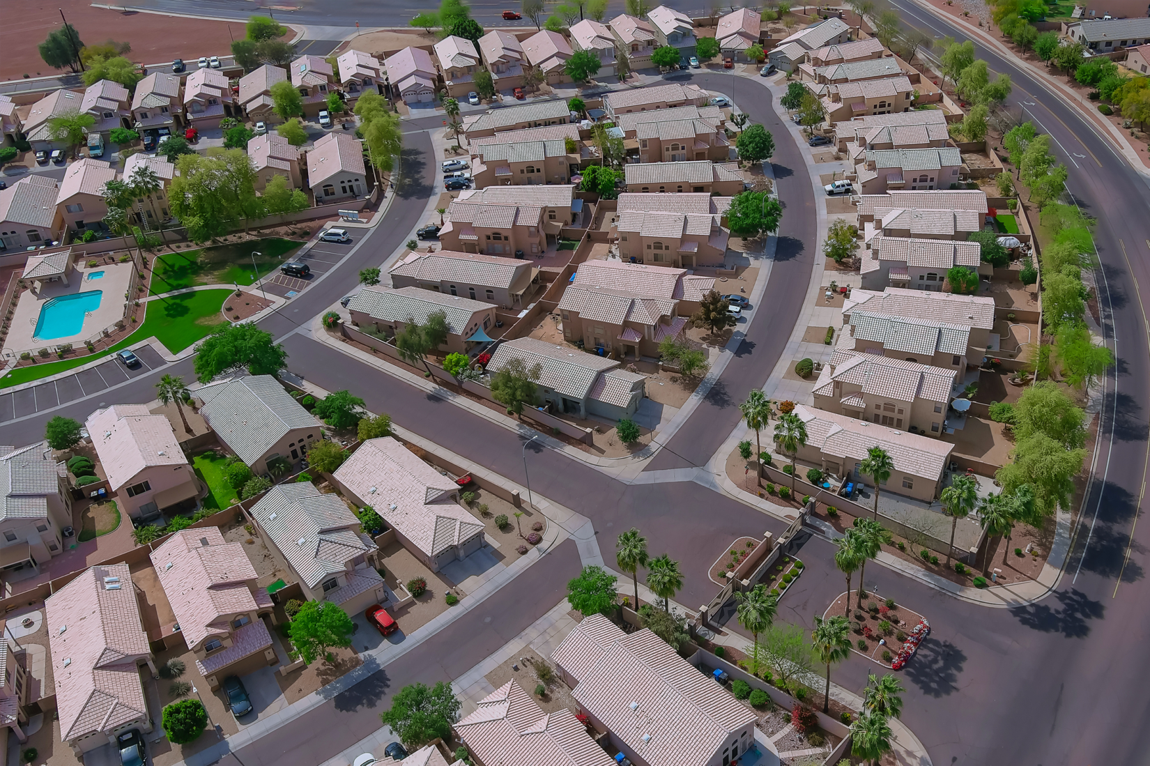 A drone image over some Phoenix homes.