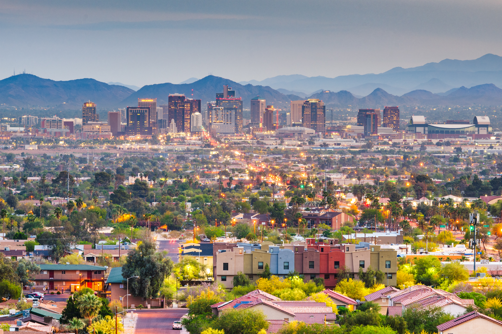The city of Phoenix from an aerial viewpoint.