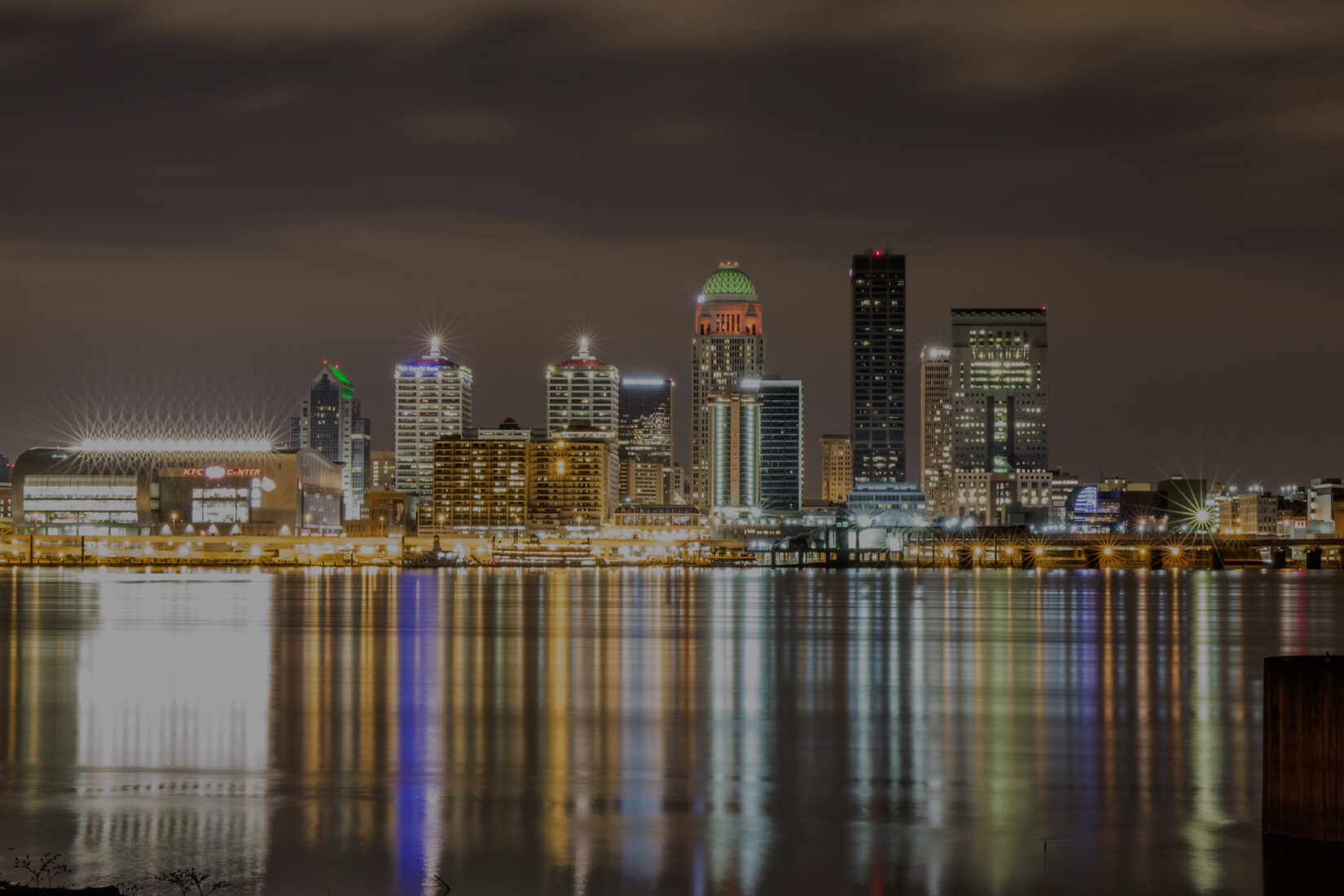Downtown Louisville Skyline at Night on the Water