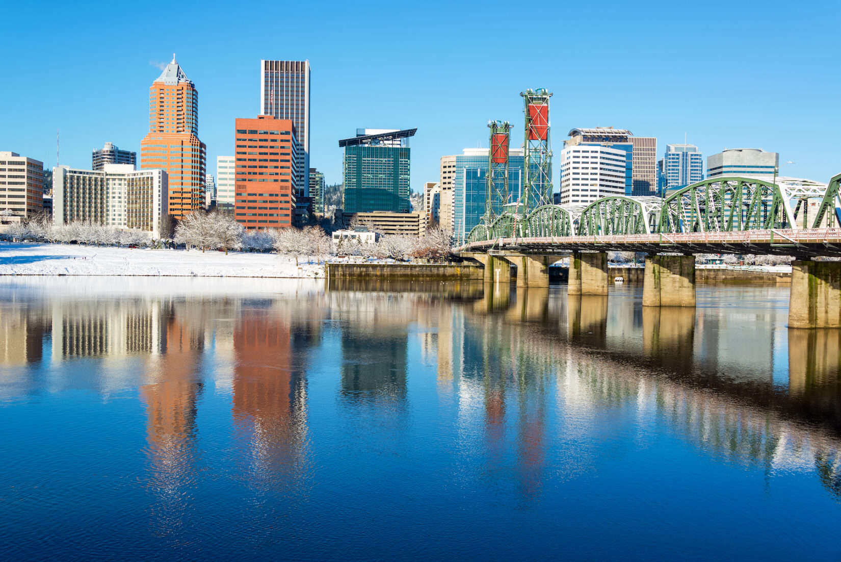 A view of downtown Portland on the water.