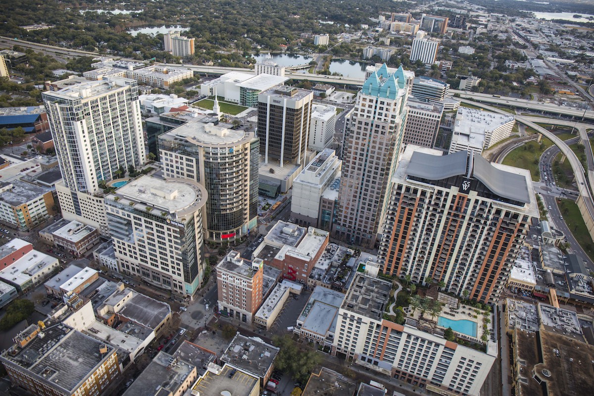 An aerial image of the city of Orlando. Aerial photography Orlando.