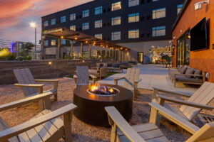 cambria hotel austin airport firepit dusk